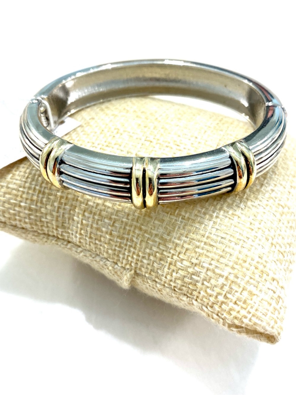 Park Lane Silver Bangle with Gold Accent Rings